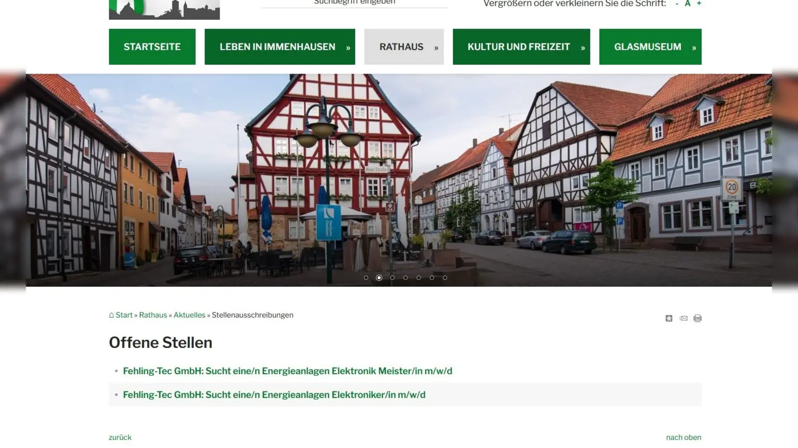 Die Stadt Immenhausen stellt den Unternehmen eine Jobbörse zur Verfügung. (Foto: Screenshot Webseite)